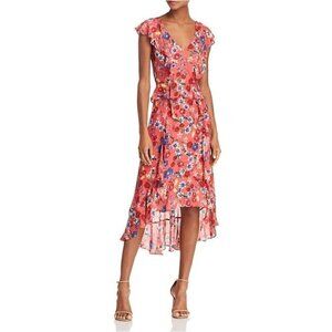 Parker Annabel Pink Floral Ruffle Silk Midi Dress Size 6